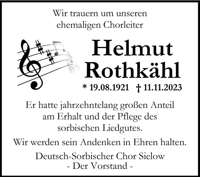 Nachruf Helmut Rothkähl