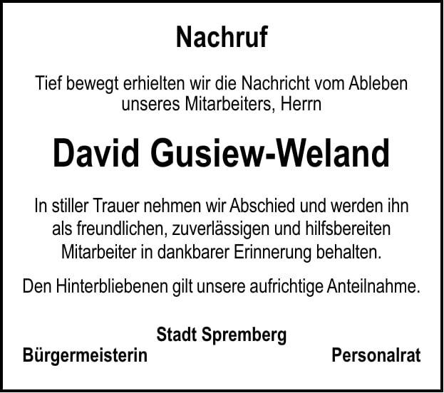 Nachruf David Gusiew-Weland
