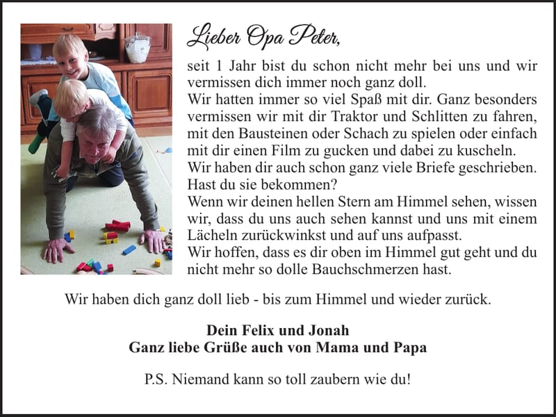 Jahresgedenken Peter Keitz