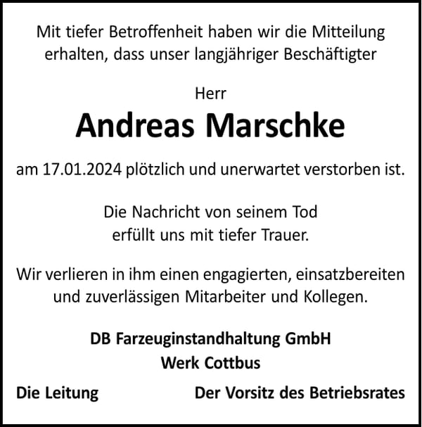Nachruf Andreas Marschke