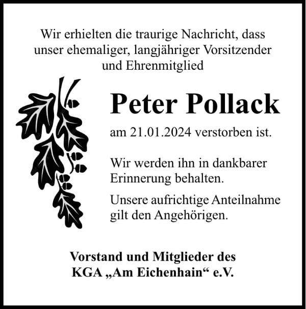 Nachruf Peter Pollack