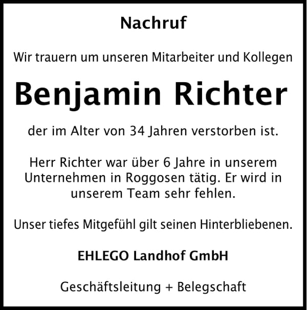 Nachruf Benjamin Richter