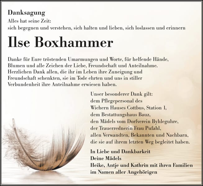 Danksagung Ilse Boxhammer