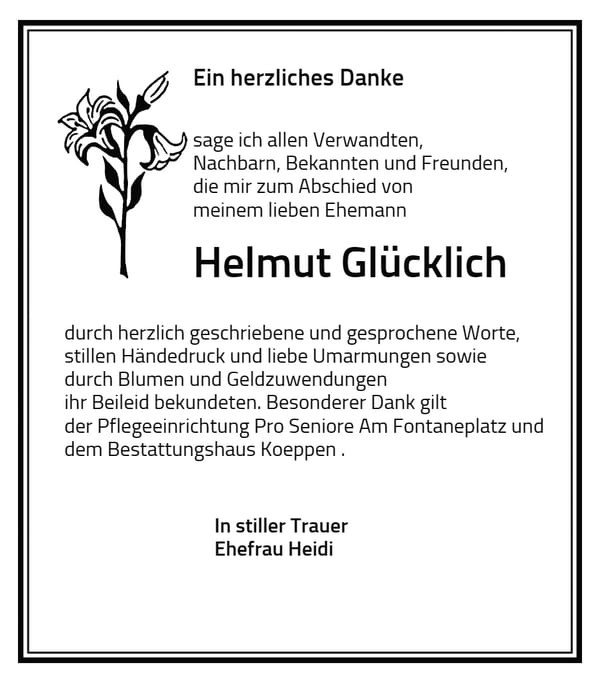 Danksagung Helmut Glücklich