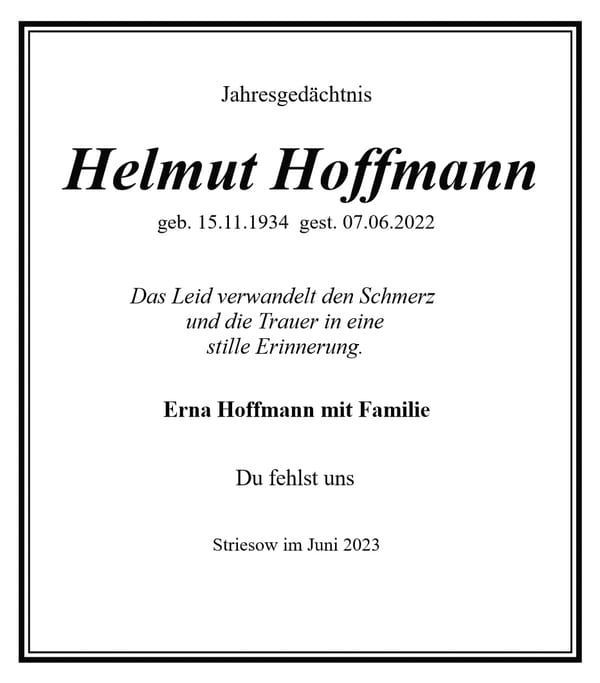 Jahresgedenken Helmut Hoffmann