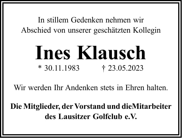 Nachruf Ines Klausch
