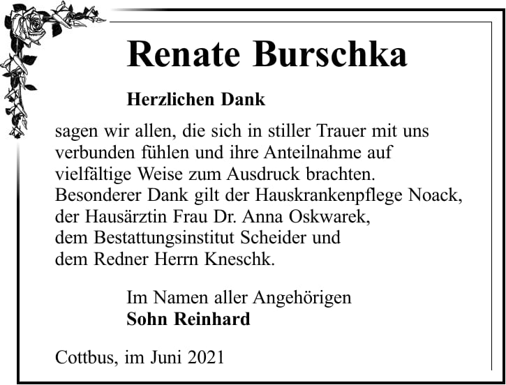 Danksagung Renate Burschka