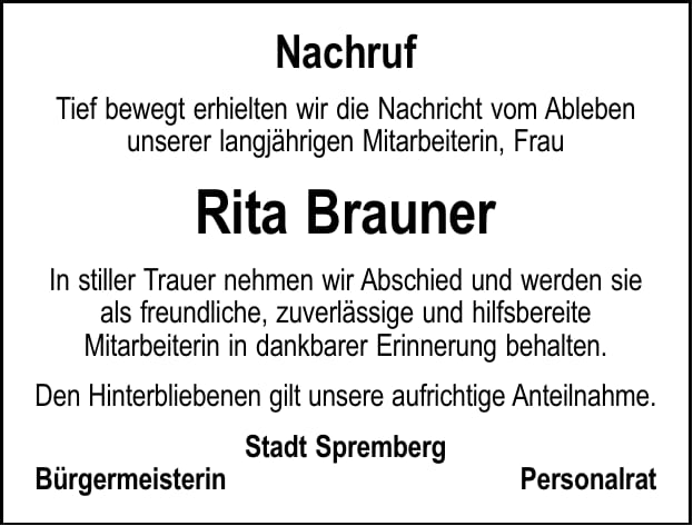 Nachruf Rita Brauner