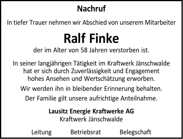 Nachruf Ralf Finke