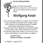 Danksagung Wolfgang Kosel