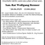Danksagung San.-Rat Wolfgang Renner