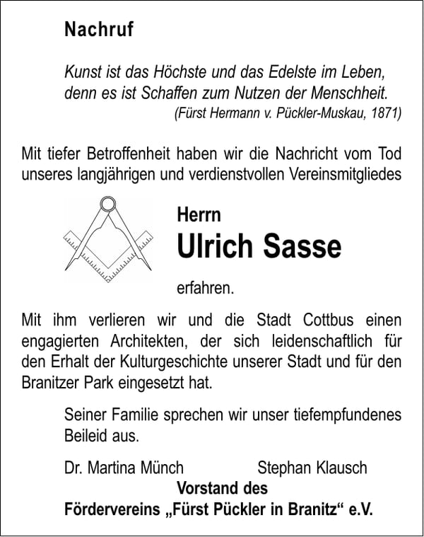 Nachruf Ulrich Sasse
