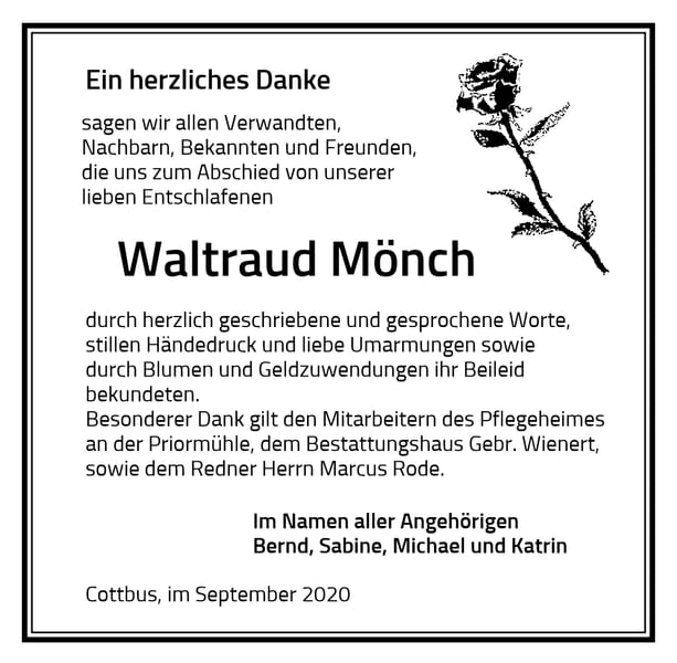Traueranzeige Waltraud Mönch