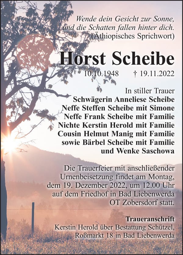 Traueranzeige Horst Scheibe