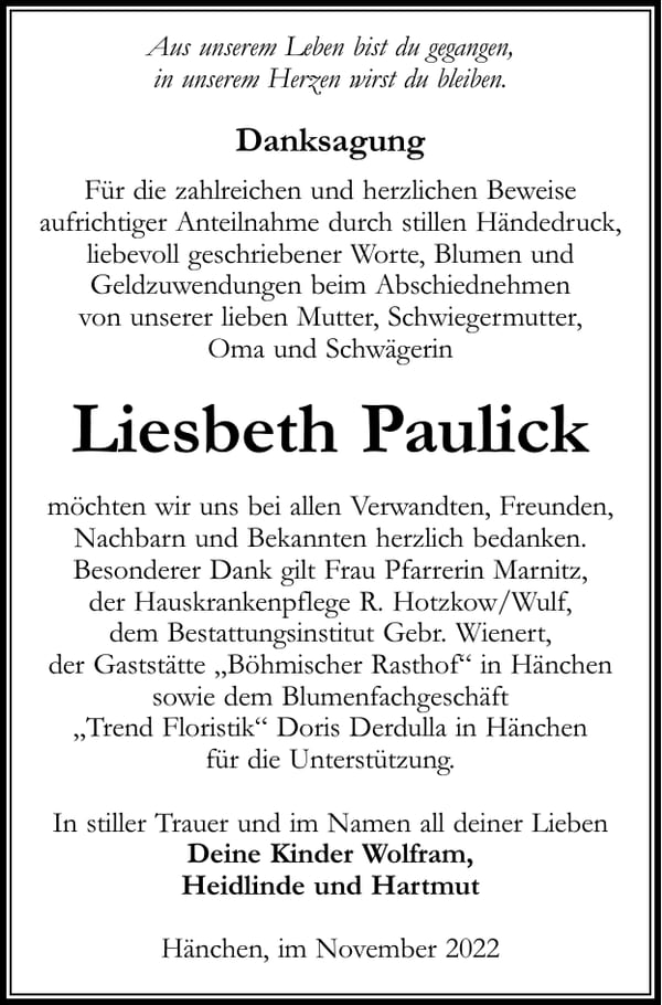 Danksagung Liesbeth Paulick