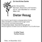 Danksagung Dieter Resag