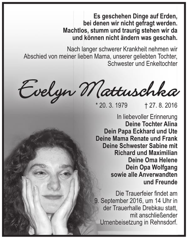 Traueranzeige Evelyn Mattuschka