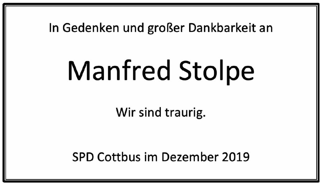 Traueranzeige Manfred Stolpe