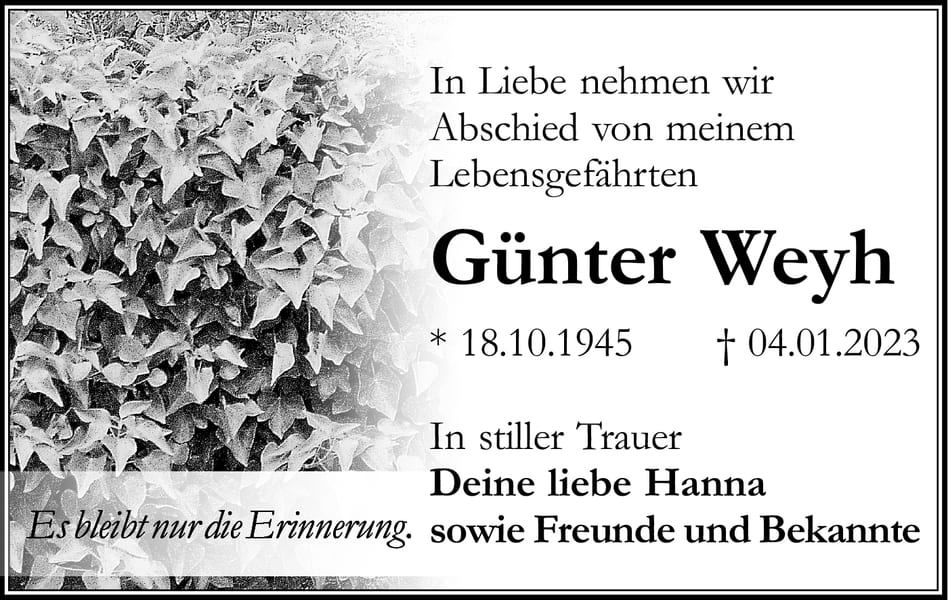 Traueranzeige Günter Weyh
