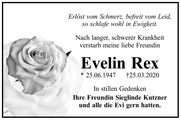 Traueranzeige Evelin Rex