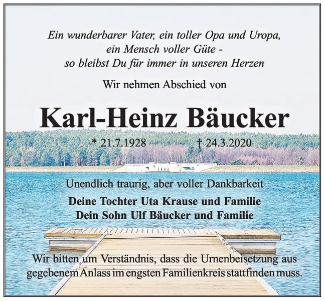 Traueranzeige Karl-Heinz Bäucker
