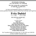 Traueranzeige Fritz Dubiel