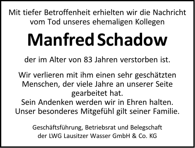 Nachruf Manfred Schadow