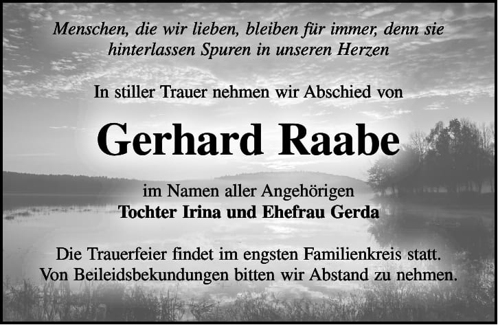 Traueranzeige Gerhard Raabe
