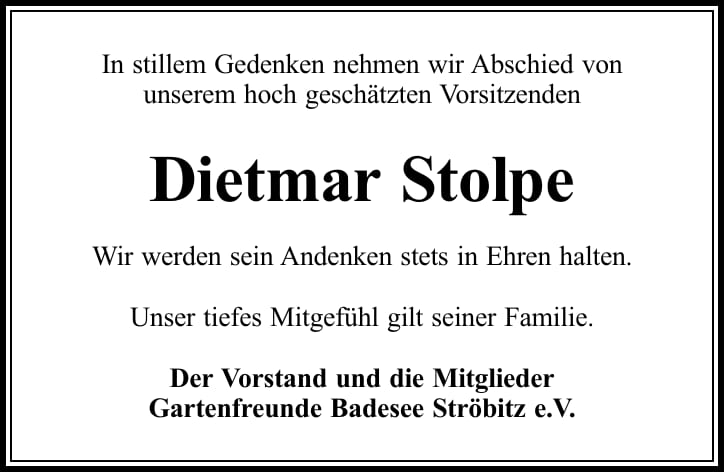 Nachruf Dietmar Stolpe