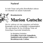 Traueranzeige Brandmeisterin Marion Gutsche