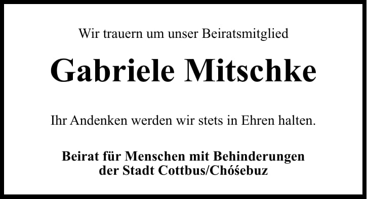Traueranzeige Gabriele Mitschke