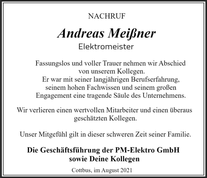 Traueranzeige Andreas Meißner