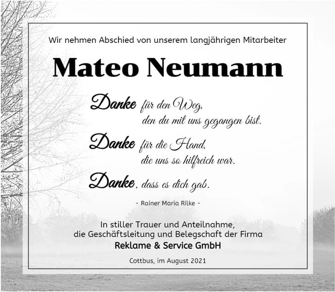 Traueranzeige Mateo Neumann