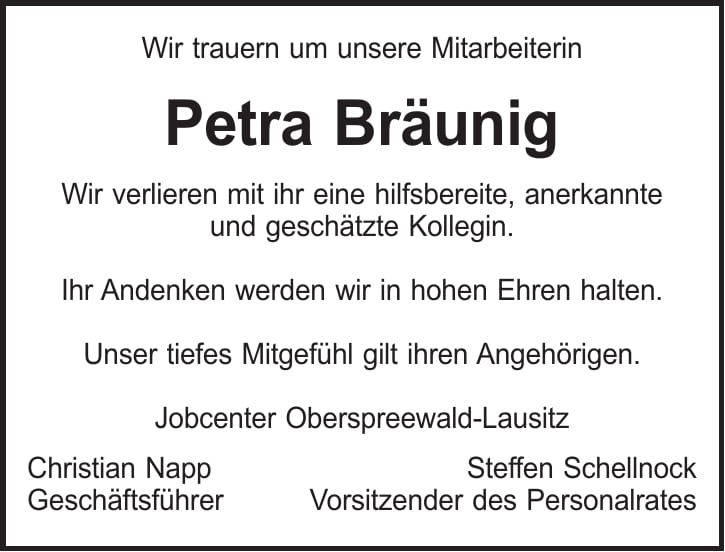 Nachruf Petra Bräunig