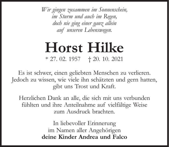 Danksagung Horst Hilke
