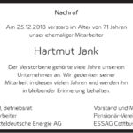 Traueranzeige Hartmut Jank