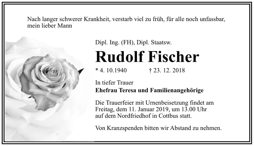 Traueranzeige Rudolf Fischer