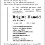 Traueranzeige Brigitte Hanold, geb. Scraback