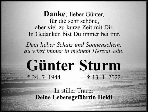 Traueranzeige Günter Sturm