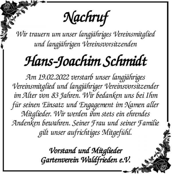 Nachruf Hans-Joachim Schmidt