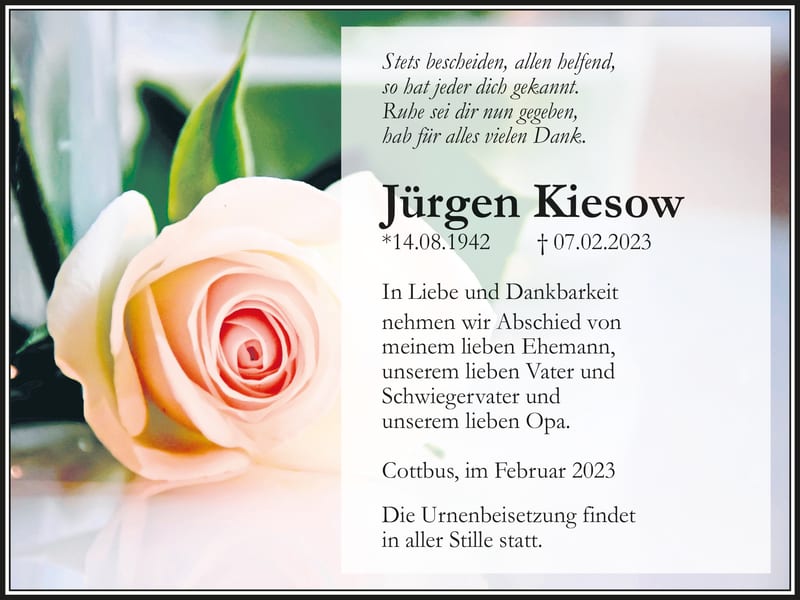 Traueranzeige Jürgen Kiesow