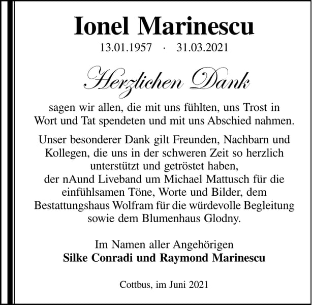 Traueranzeige Ionel Marinescu