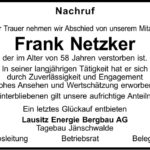 Traueranzeige Frank Netzker
