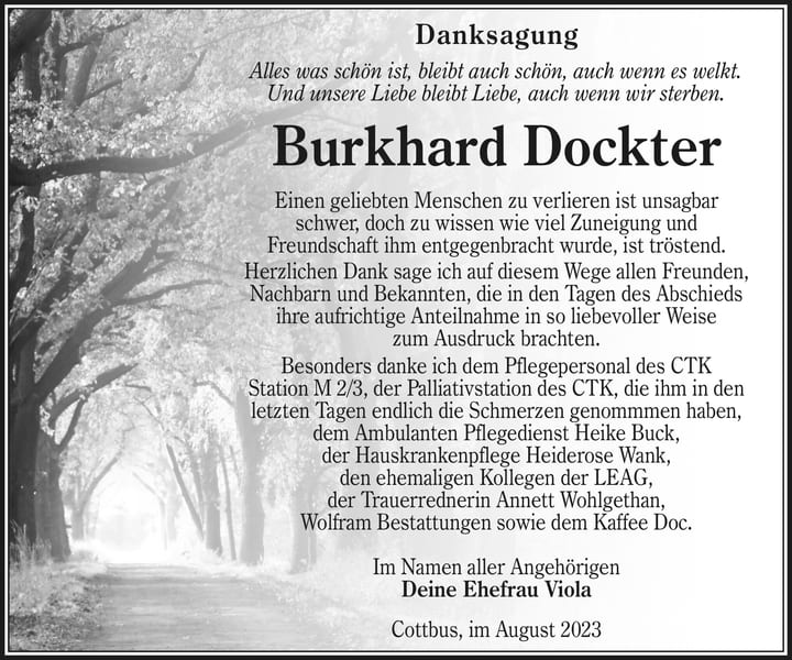 Danksagung Burkhard Dockter