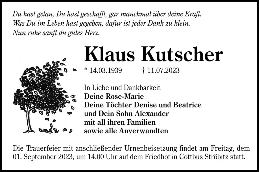 Traueranzeige Klaus Kutscher