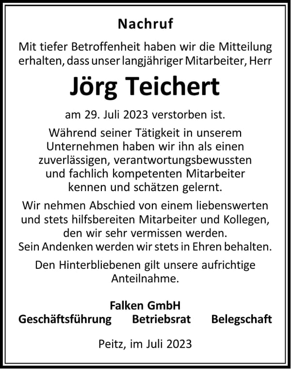 Nachruf Jörg Teichert