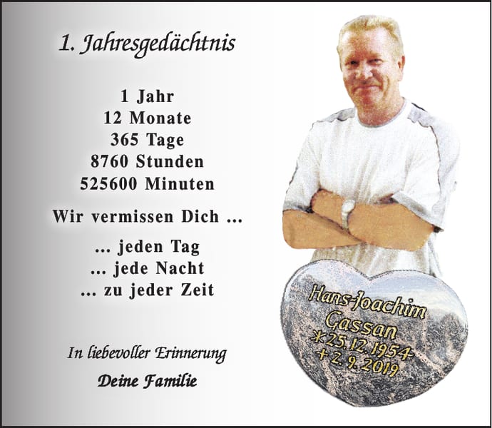 Jahresgedenken Hans-Joachim Gassan