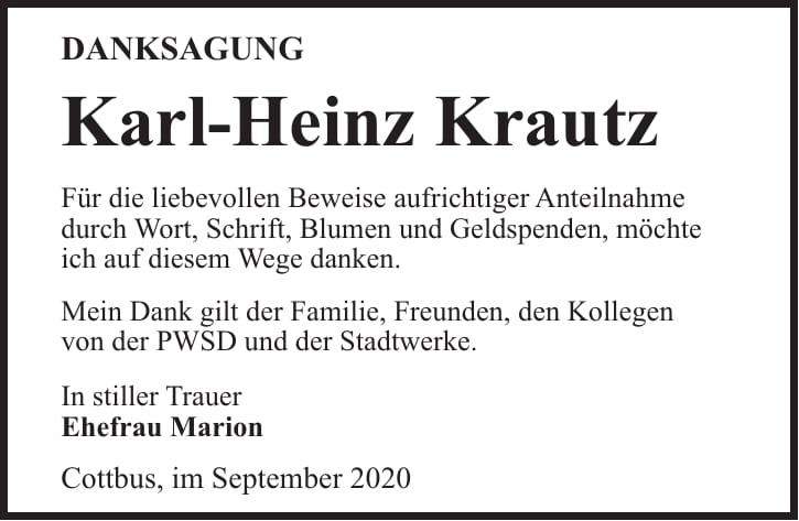Traueranzeige Karl-Heinz Krautz