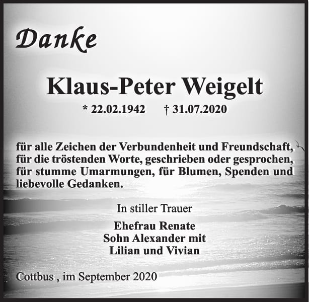Danksagung Klaus-Peter Weigelt