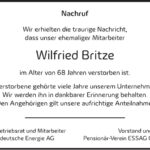 Traueranzeige Wilfried Britze